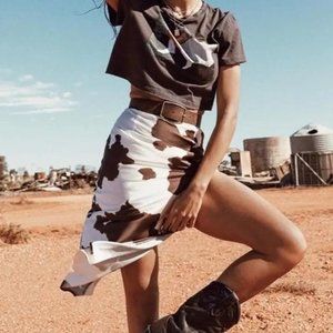 Princess Polly Cow Print Satin Midi Skirt